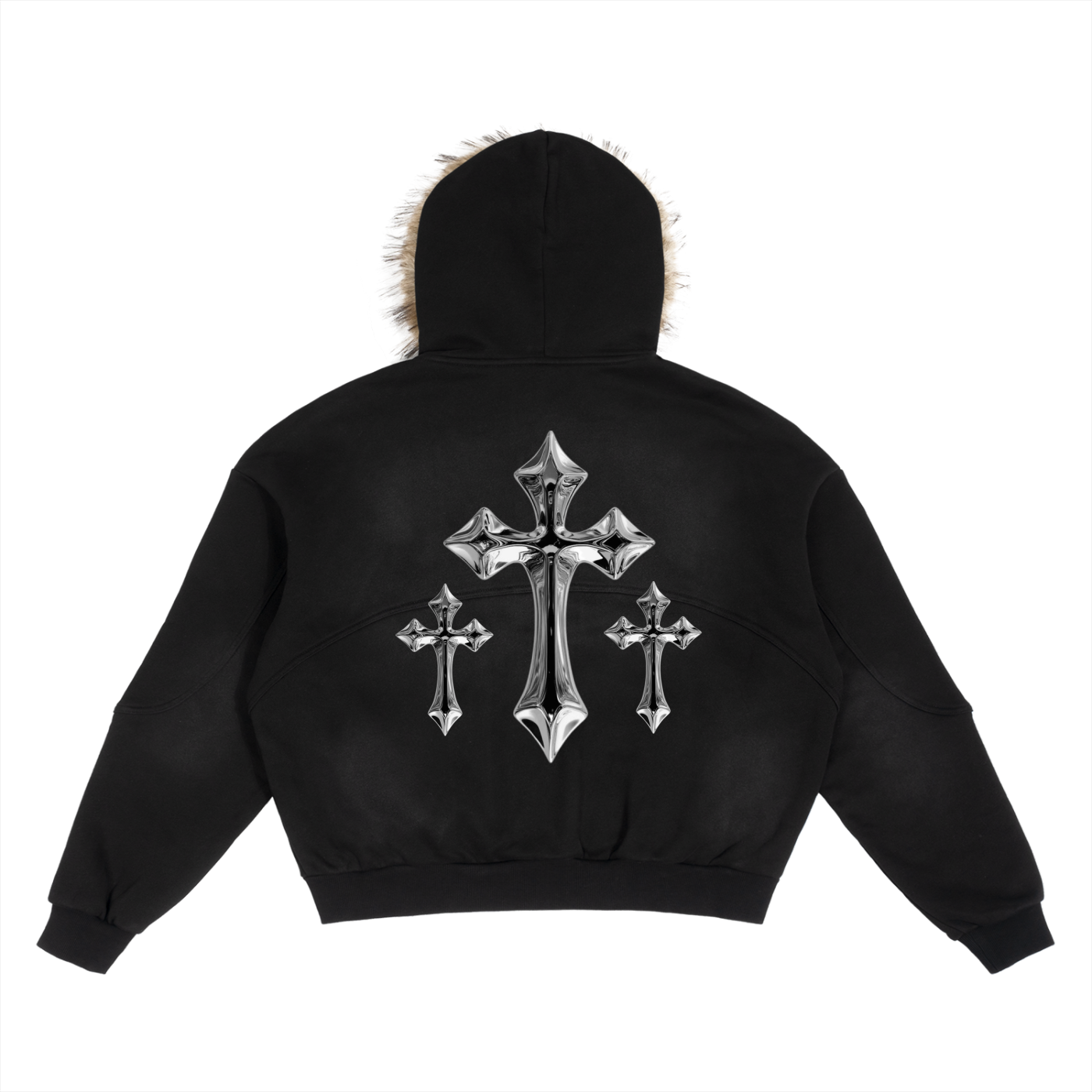 Calvary Crosses Detachable Fur Hoodie